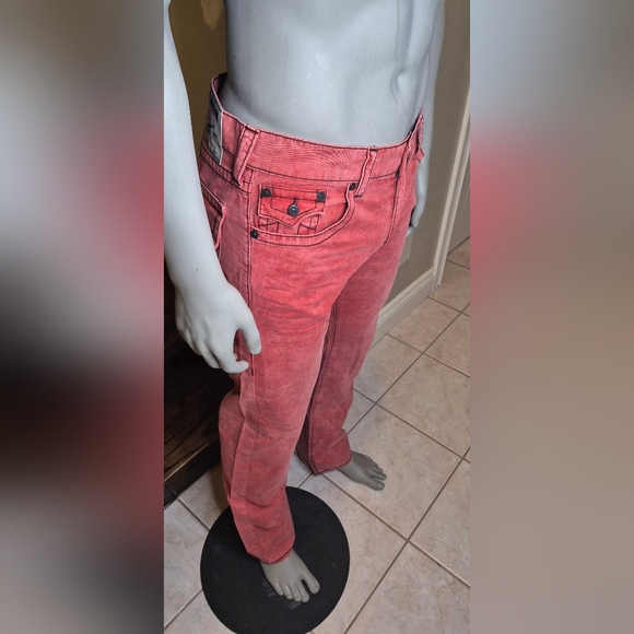 True Religion Men's Slim Jeans in Faded Coral - Picture 3 of 14